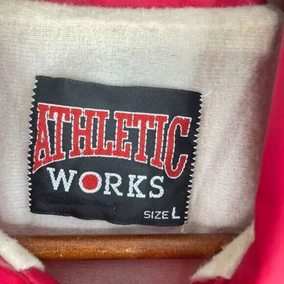 Vtg Athletic Works Jacket Men Large Red 80s 90s Snap-Up Coach Lined USA Baseball - Picture 2 of 4